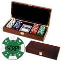 100 Foil Stamped poker chips in wooden Mahogany case - Card design